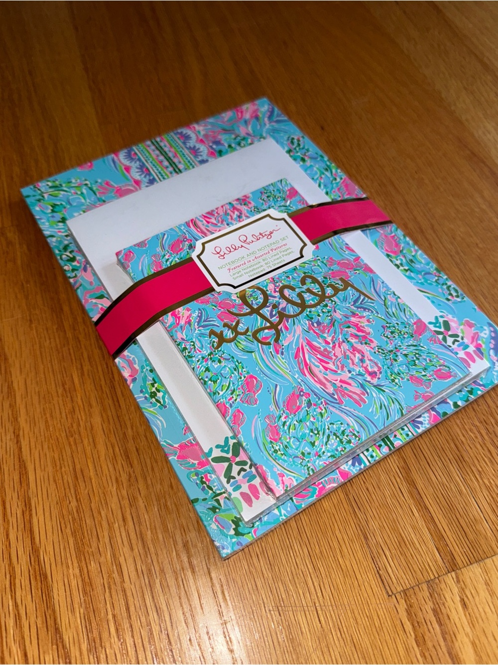 Lilly Pulitzer Notebook Aqua & Hot Pink Floral Notepad Set. Great gift